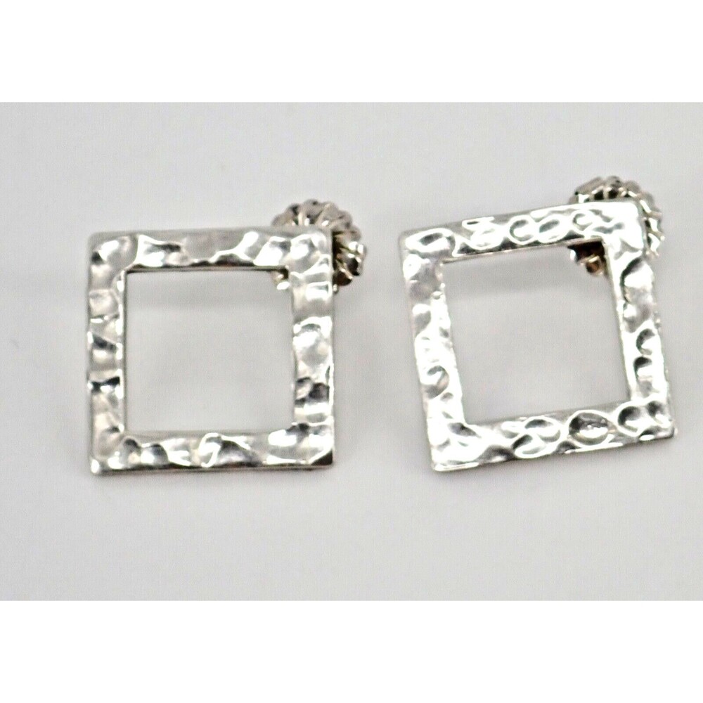 Hammered Sterling Silver .925 Square Post Stud Earrings 9.29 grams 1" x 1" - Picture 9 of 16